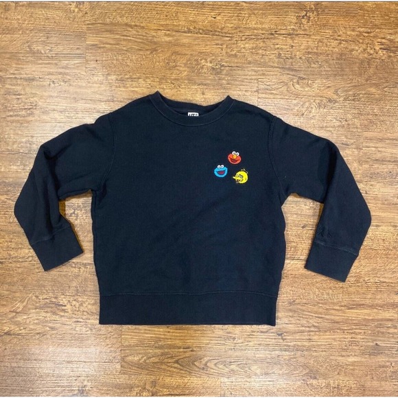 UNIQLO KAWS SESAME STREET Elmo Cookie Monster Big Bird Head Sweatshirt‎ Kids 7-8 - Picture 1 of 5